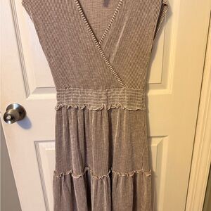Caution To The Wind Taupe Ribbed Dress